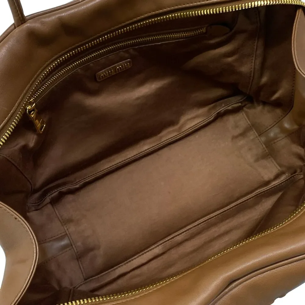 Miu Miu Leather Bow Bag Handbag 5BB117 COGNAC (Brown)